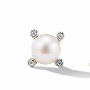 David Yurman Pearl Stud Earring (just one) Sterling Silver with Diamonds